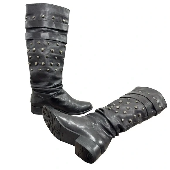 Stuart Weitzman Black Moto Biker Studded Calf Leather Boots size 6 - Picture 4 of 8